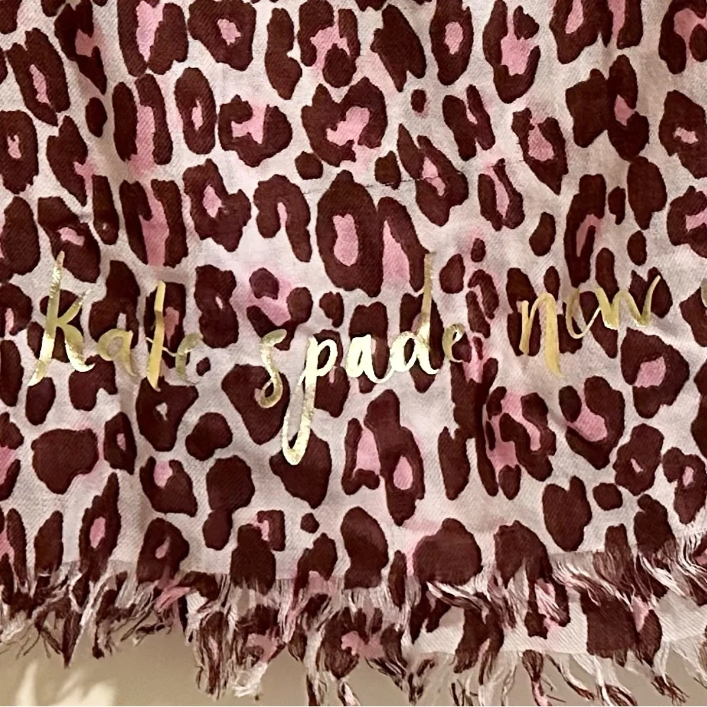 Kate Spade New York Pink Leopard Print Scarf - “Kate Spade New York” in gold - Picture 2 of 2